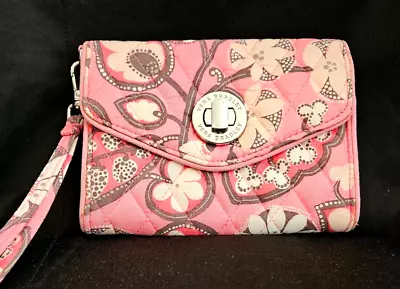 Vera Bradley Turn Lock Blush Pink Floral Blossom Paisley Wallet Wristlet • $8
