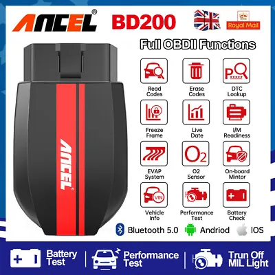 Bluetooth OBD2 Scanner Engine Fault Code Reader BD200 Automotive Diagnostic Tool • £29.99