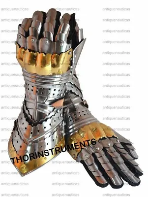 GAUNTLET GLOVES Hand Gloves Knight Armour Medieval Combat Metal Silver Finish • £65.99