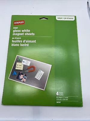 NEW Staples 4 Sheets GLOSS WHITE INKJET MAGNET PAPER 8.5'x 11' 216mm X 279mm • $18.99