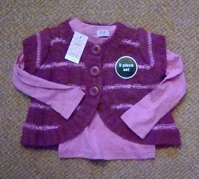 F&F Maroon & Pink Jumper And Long Sleeve T-shirt Set - 6-12 Months Baby Toddler • £8.95