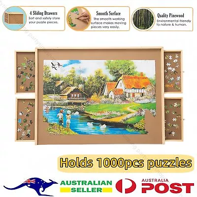 Wooden Jigsaw Puzzle Table Board 4 Drawer 1000Pcs Puzzles Storage Table Tray Box • $81.99