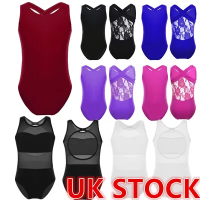 UK Kids Girls Ballet Dance Gymnastics Leotard Bodysuit Sleeveless Mesh  Unitard • £2.80