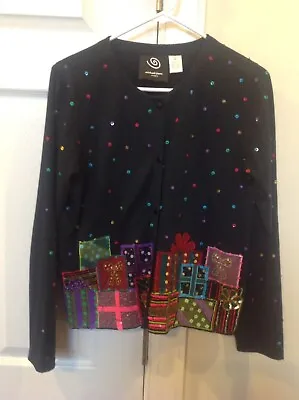 Ladies Michael Simon Event Black Sequined Christmas Cardigan Vguc • $29.99