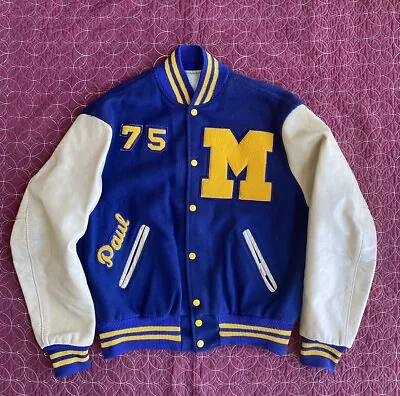 Vintage 1975 Michigan University Wolverines Letterman Jacket Embroidered Size L • $100