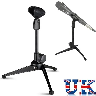 Adjustable Microphone Desk Stand Tripod With Mic Clip Holder Foldable 22-29CM UK • £5.85