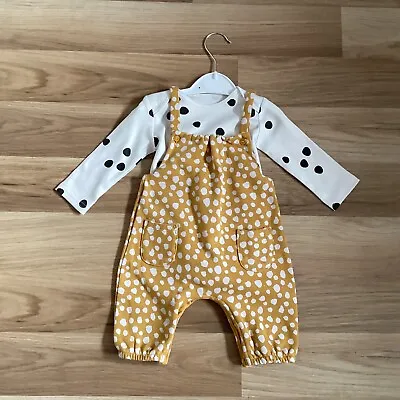 £1.85 • Buy Baby Girl Clothes 0-3 Months Outfit Spotty Bodysuit & Spotty Soft Dungarees 