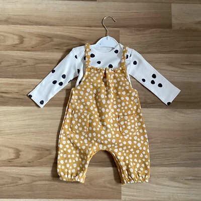 £1.85 • Buy Baby Girl Clothes 0-3 Months Outfit Spotty Bodysuit & Spotty Soft Dungarees 