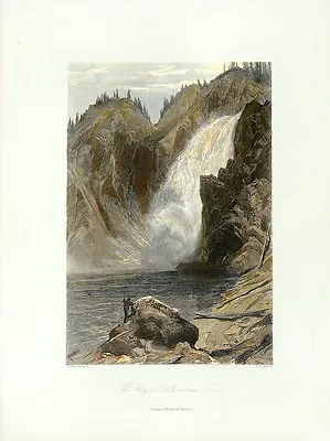 UPPER YELLOWSTONE FALLS Antq 1881-85 Engrv PICTURESQUE AMERICA Bryant & Appleton • $74.99