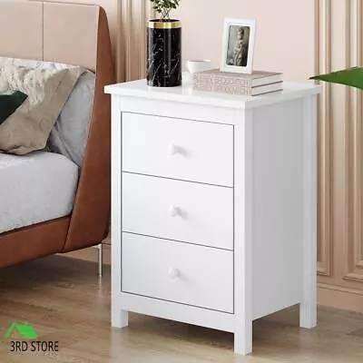 ALFORDSON Bedside Table Hamptons Nightstand Storage Side End 3 Drawers White • $90