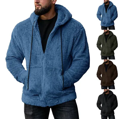 £18.99 • Buy Men Winter Fleece Jacket Zip Up Hooded Hoodie Warm Fur Lined Casual Coat Outwear