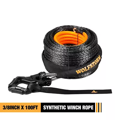 25000LBS 100FT Synthetic Winch Rope Winch Line Cable Rope W/ Steel Hook For SUV • $98.99