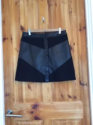 Marks And Spencer Collection Black Leather And Suede Look Mini Skirt Size 10 • £4