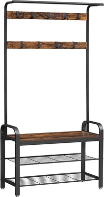 $152.03 • Buy VASAGLE Coat Rack Hall Tree With Shoe Bench 3-in-1 Design Rustic Brown And Black