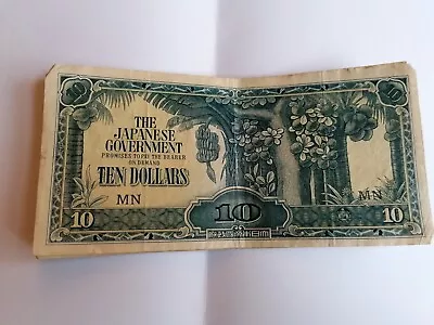 Malaya Japanese Government 10 Dollars Banknote - 1942 WW2 Japan Occupation • £4