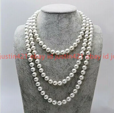 Genuine 8MM White South Sea Shell Pearl Round Beads Long Necklace 50  • $8.54