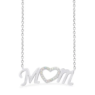 Round Cut Rainbow Opal Mom Heart Pendant 18  Necklace 925 Sterling Silver • $17.37