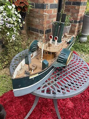 Early 19th Century American Paddle Steamer ‘Ocean Wave’ Wooden Ships Model • £465