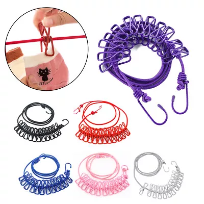 £3.49 • Buy NEW 180cm Outdoor Elastic Clothesline With 12 Clips Travel Camping Home Portable