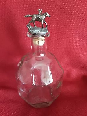 Vintage French Style Decanter With Metal Horse And Jockey Lid. • $48