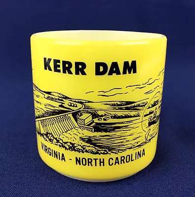 Vintage Federal Coffee Mug Milk Glass KERR DAM VA - NC Fisherman Yellow & White • $14.99