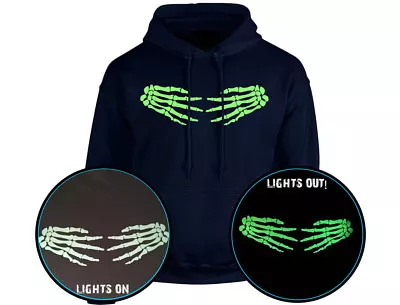 £20.29 • Buy Skeleton Hands Side Rude Halloween GLOW IN THE DARK Unisex Hoodie 10 Colours (S-