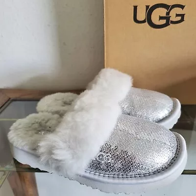 New Little Kids Girls 12 Silver Ugg Cozy Ii Mirror Ball Slippers 1151772k • $67.96