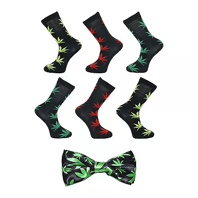 £5.52 • Buy 6 Pack Of Marijuana Leaf Weed Ganja Dank Piff Socks With Matching Satin Bow Tie