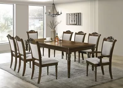 9 Pc Formal 7' Chestnut Dining Table Grey Fabric Chair Dining Room Furniture Set • $1699