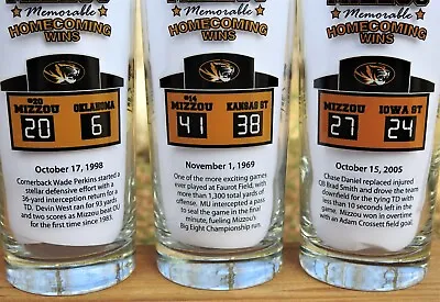 Lot 3 Mizzou Memorable Homecoming Wins Glasses MFA Oil 2005 1998 & 1969 Tigers • $37.99