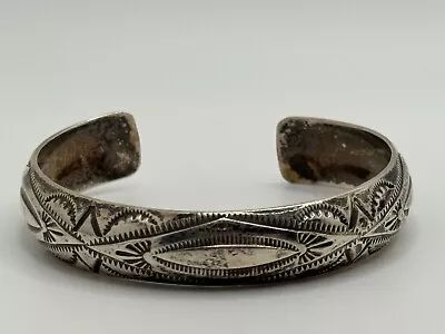 Vintage Native American Signed J Sterling Silver Stamped Cuff Bracelet • $149.99