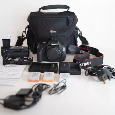 Canon 600d Camera (body) Batteries Battery Grip Mains Dumby Battery Bag • £63