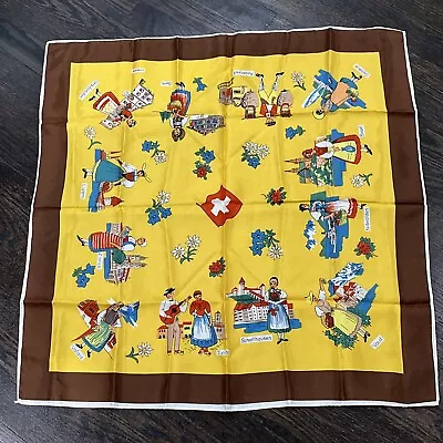 Vintage Switzerland Cities Scarf  27” Square Geneve Bern Zurich Floral Village • $15.90