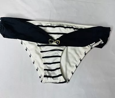 Victorias Secret Swim Bikini Bottom Stripe Black White Belted Knit Swim Small • $14.50