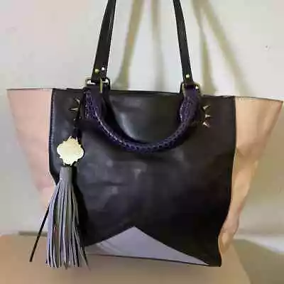 RAFE NewYork Color Block Large Leather Tote Blk/Purple/Tan • $15