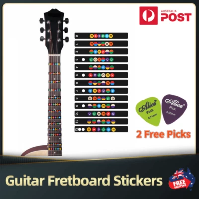 $5.95 • Buy Universal Guitar Fretboard Notes Fingerboard Labels Stickers Scale For 6 String