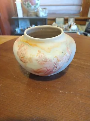 Vintage Nemadji USA Pottery 4 X5  Unglazed Cranberry / Orange Swirl Vase • $27.95