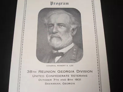 Ucv 1931 Savannah Ga Georgia Division Reunion Program • $75