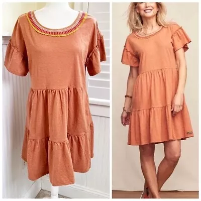 Matilda Jane Heathered Orange Short Sleeve Heart To Heart Homeroom Tiered Dress • $50