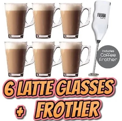 £9.95 • Buy 6 X Latte Coffee Glasses And Cappuccino Frother Lattes Tea Glass Cups Mugs Set
