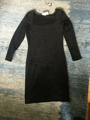 £13 • Buy Charlotte Halton Black Velour Mini Dress Square Collar Long Sleeves Size 14