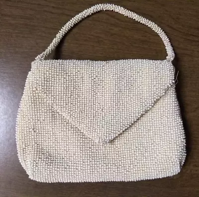 Vintage White Beaded Purse Germany Microbeaded Evening Bag Antique • $17