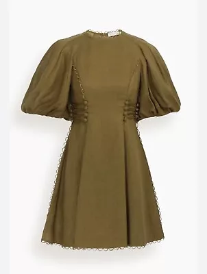 Size Au 8 Zimmerman Rosa Laced Linen Mini Dress Olive Green (Size 0) • $400