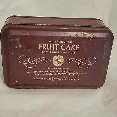 Fruit Cake Tin Box The Epicures Club Elizabeth NJ New Jersey Vintage 1950s 1960s • $21.59