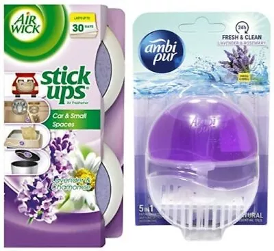 Airwick Stick Ups Small Spaces Air Freshener2x30gr+ Ambi Pur Liquid Rim Block • £10