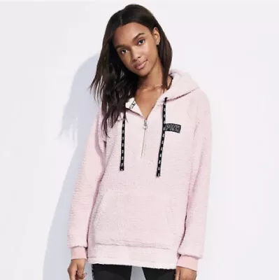 Vs Victorias Secret Pink Sherpa Half Zip Hoodie Sweater Jacket Top Baby Pink M • $73