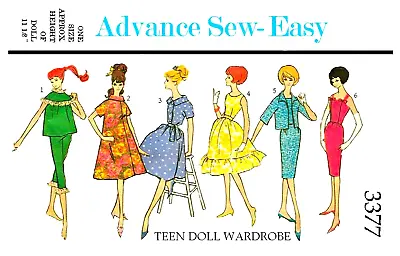 Vintage 1960s Barbie Pattern Reproduction Dresses Muu-Muu More Advance 3377 • $8.95