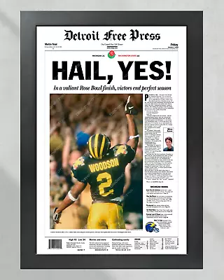 1997 Michigan Wolverines Rose Bowl Victory: 'HAIL YES!' - Framed Newspaper Prin • $69.99