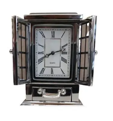 Miniature Clock Rectangle Silver Solid Brass IMP40S • £13.40