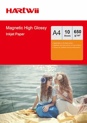 Hartwii 10 Sheets A4 650Gsm Magnet High Glossy Photo Paper Inkjet Paper Print UK • £14.99